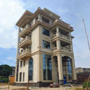 忻州 黄金麻花岗岩石材别墅外墙干挂搭配（雕花栏杆花瓶柱门楼罗马柱）