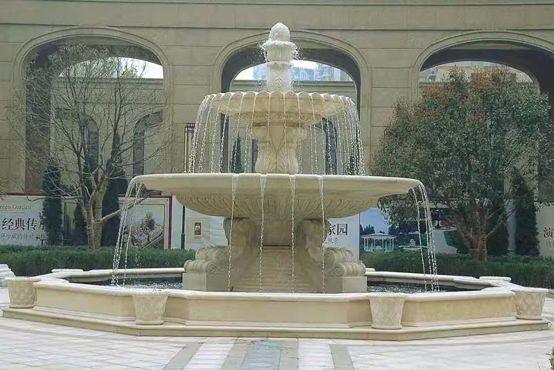 忻州 黄金麻花岗岩异型加工——户外庭院石雕流水喷泉