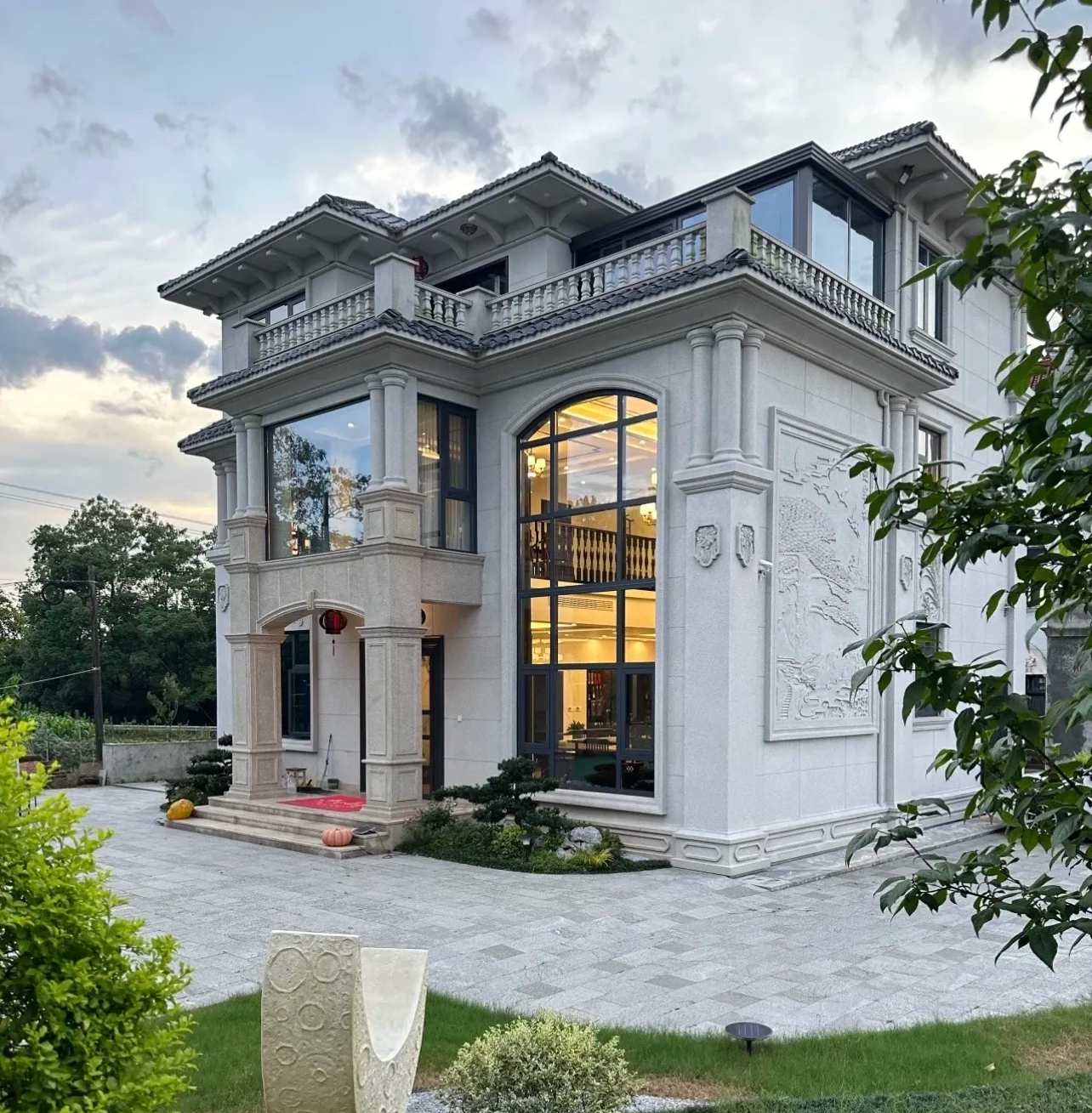 忻州 白麻花岗岩私人别墅干挂石材豪华定制