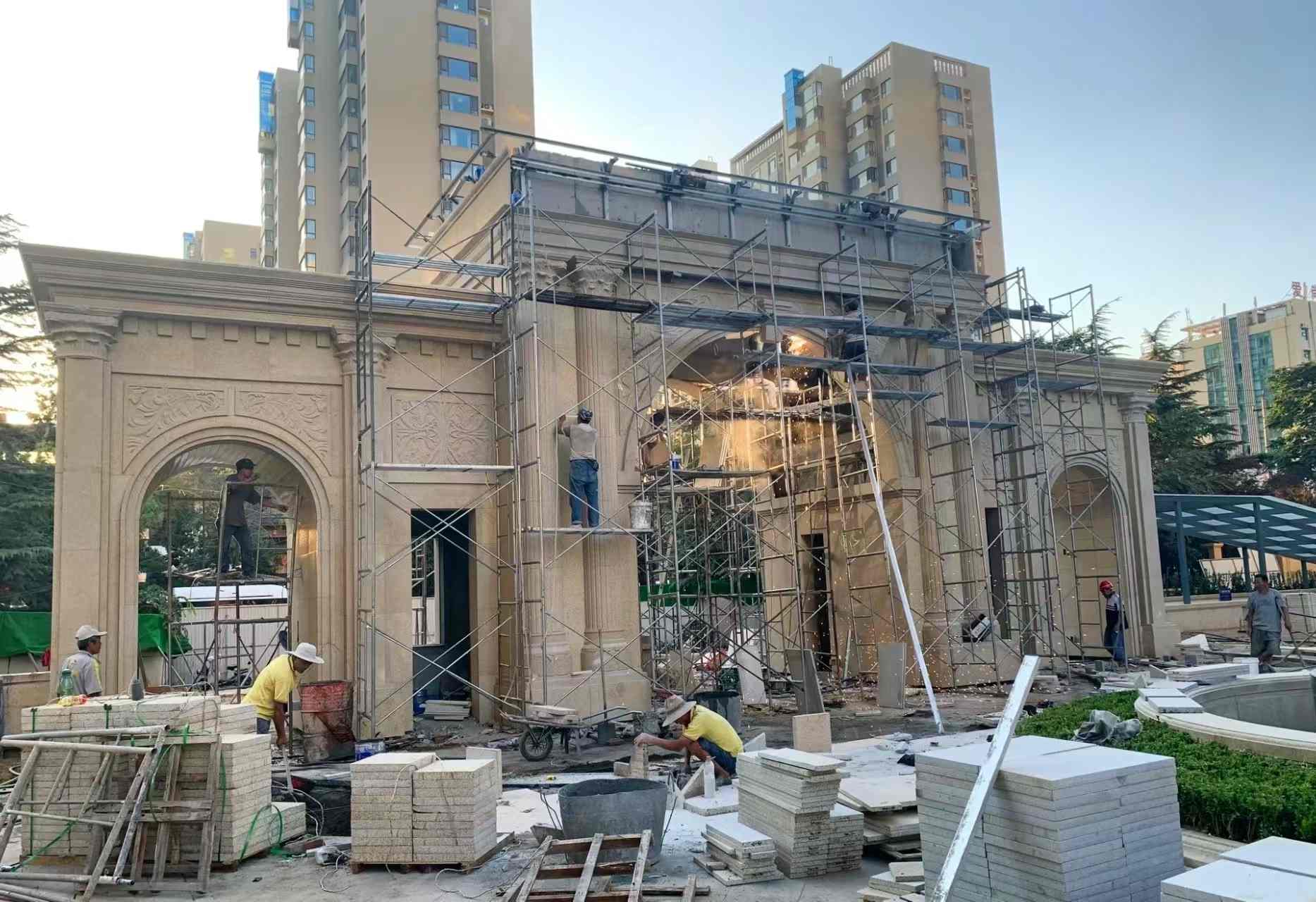 忻州 黄金麻荔枝面花岗岩小区门楼外墙干挂