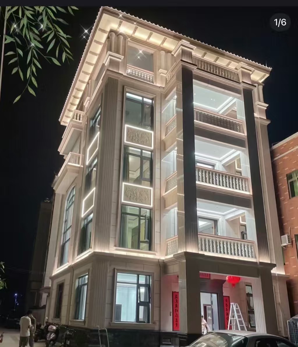 忻州 芝麻白花岗岩别墅外墙夜间效果