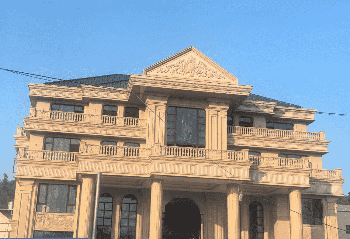 忻州黄金麻别墅外墙干挂石材效果示例